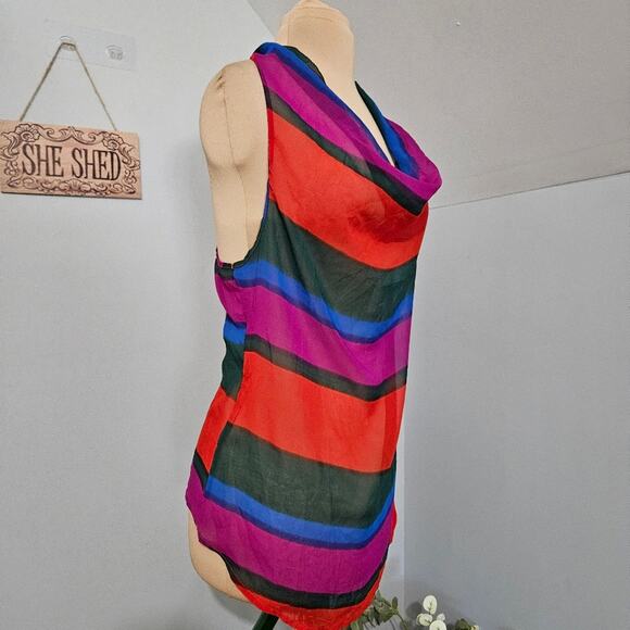 Myth NYC Tunic Top Semi Sheer Lightweight Cowl Neck Racerback Striped Large 70s - Picture 3 of 14